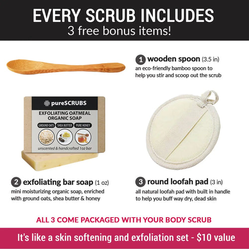 '+ Organic Essential Large Soap Pure FREE Loofah Premium Set Salt Oils SCRUB Mini Infused Wooden Spoon, Dead 16oz pureSCRUBS Bar Exfoliating Body Organic & Sea Nutrients EUCALYPTUS - Scrub & - BODY