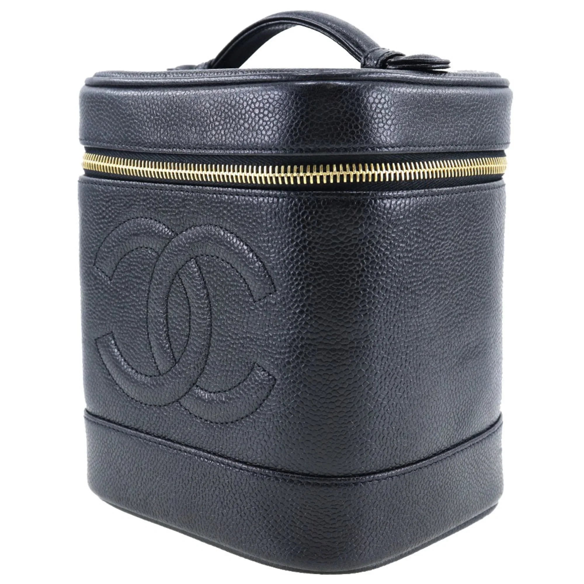 in Mark Vanity Handbag Black Made Matte France (Good) Pre-Owned Skin Coco Caviar Zipper Ladies CHANEL