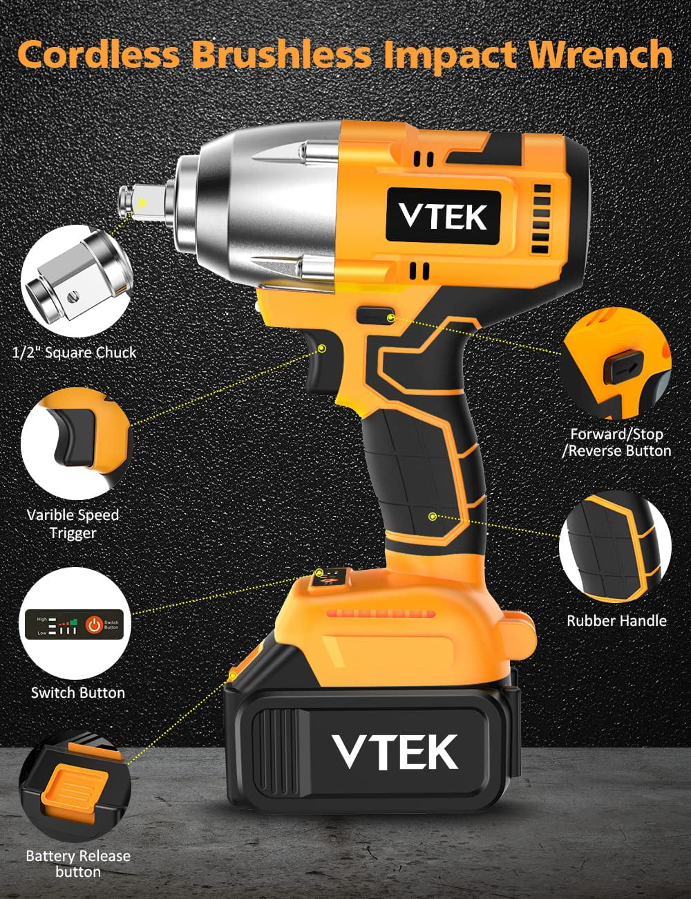515 Torque Impact Wrench Tiers Car Inch Wrench,Max ft-lbs Brushless Impact for 1/2 MORI Gun Impact Cordless 700N.m