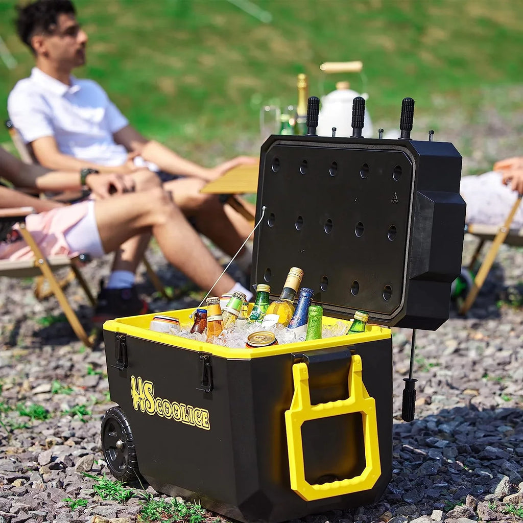 65 Outdoor Wheels, Foosball Red Chest Hard & for Family Barbecue, Portable Camping, Cooler Cooler Picnic, Gathering Table, with Ice - with Black QT Ideal