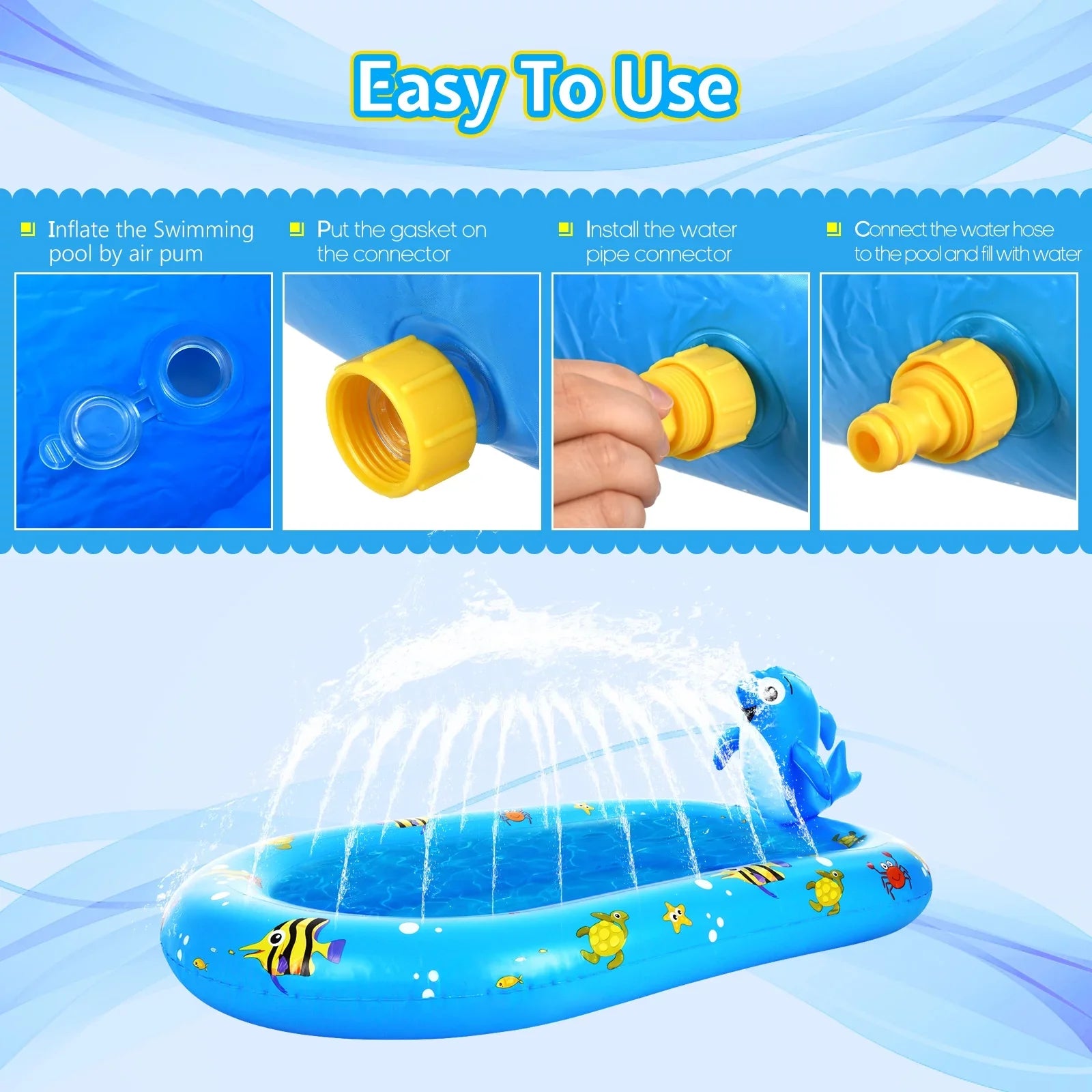 for Inflatable - Durable with Pool Sprinkler Swimming Sprinkler Kiddie Pool Large Summer Backyard Kids, Pool for