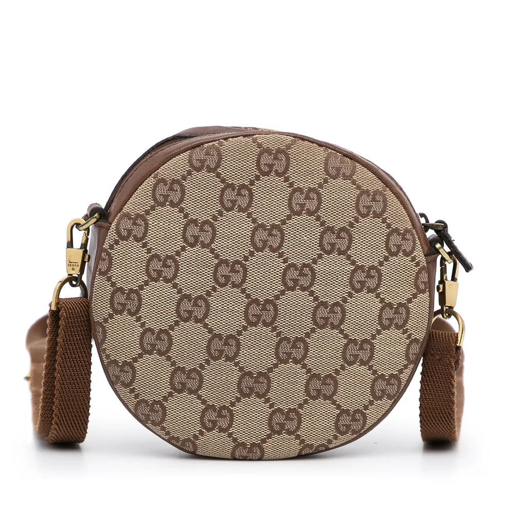 Crossbody Fabric Authenticated Bag Gucci Brown GG (Good) Round Pre-Owned Unisex Canvas Crossbody