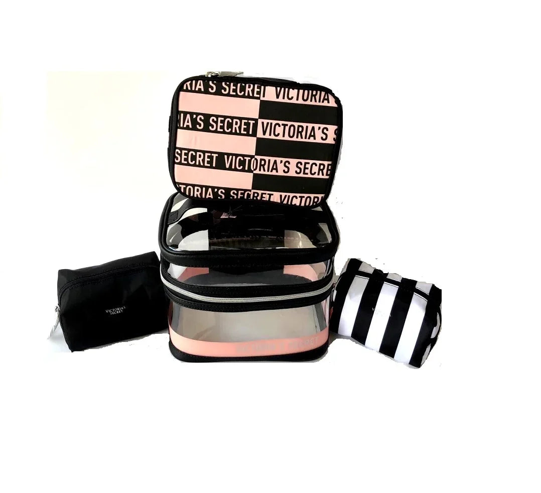 Piece 4 Travel Set Case Pink Women Tote in New & Clear Secret for Victoria's Train Cosmetic 4 1