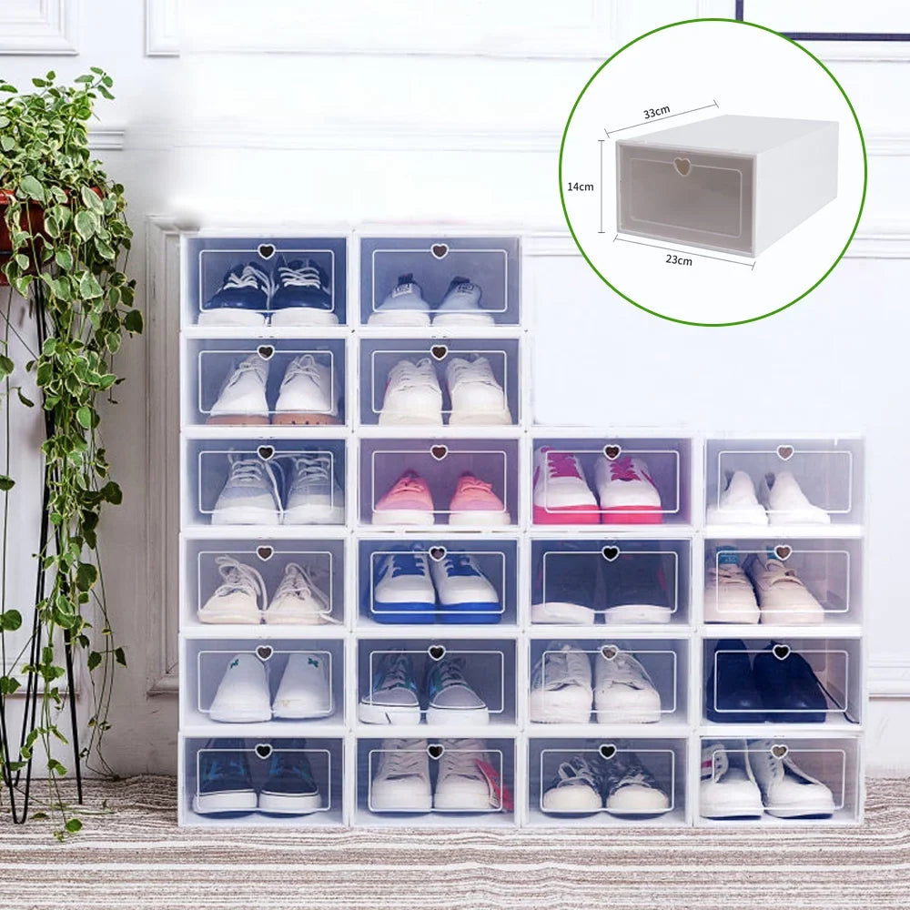 Foldable Organizer Drawer Flip Clamshell Loyalheartdy Box Plastic Shoe Clear Container Boxes Stackable Case 20Pcs Shoe Storage