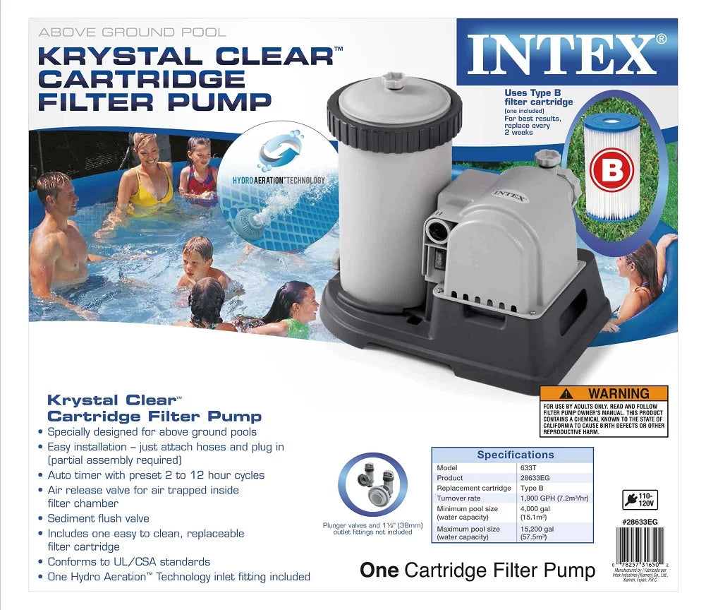 2500 Filter Pu... Ground Above Pump Clear Cartridge Intex GPH for Pools, Krystal