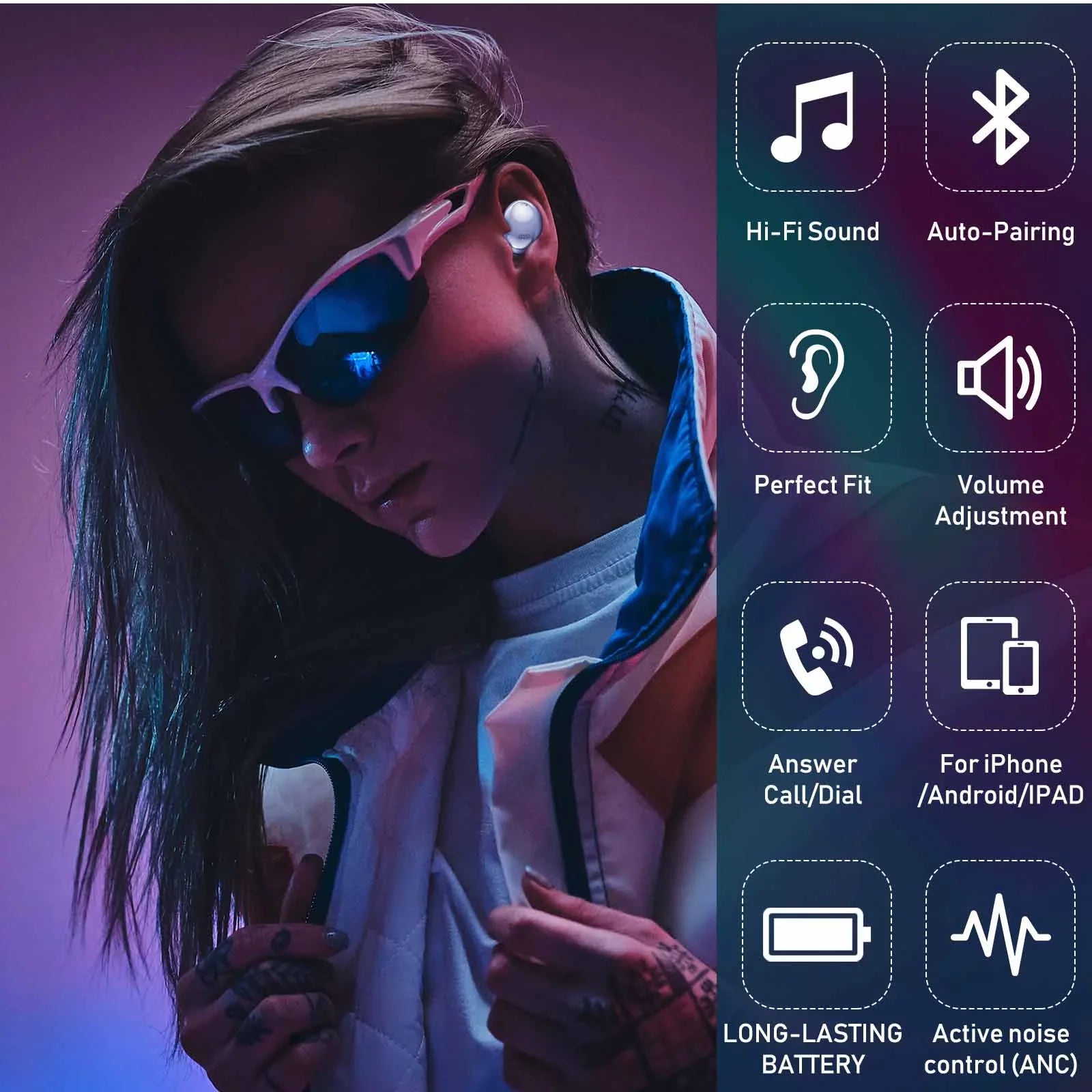 2 Tab (Wireless Purple Street With Noise Earbuds Wireless Charging Active True Lenovo For A10-70 Case Bluetooth UrbanX Cancelling Pro Buds Included)