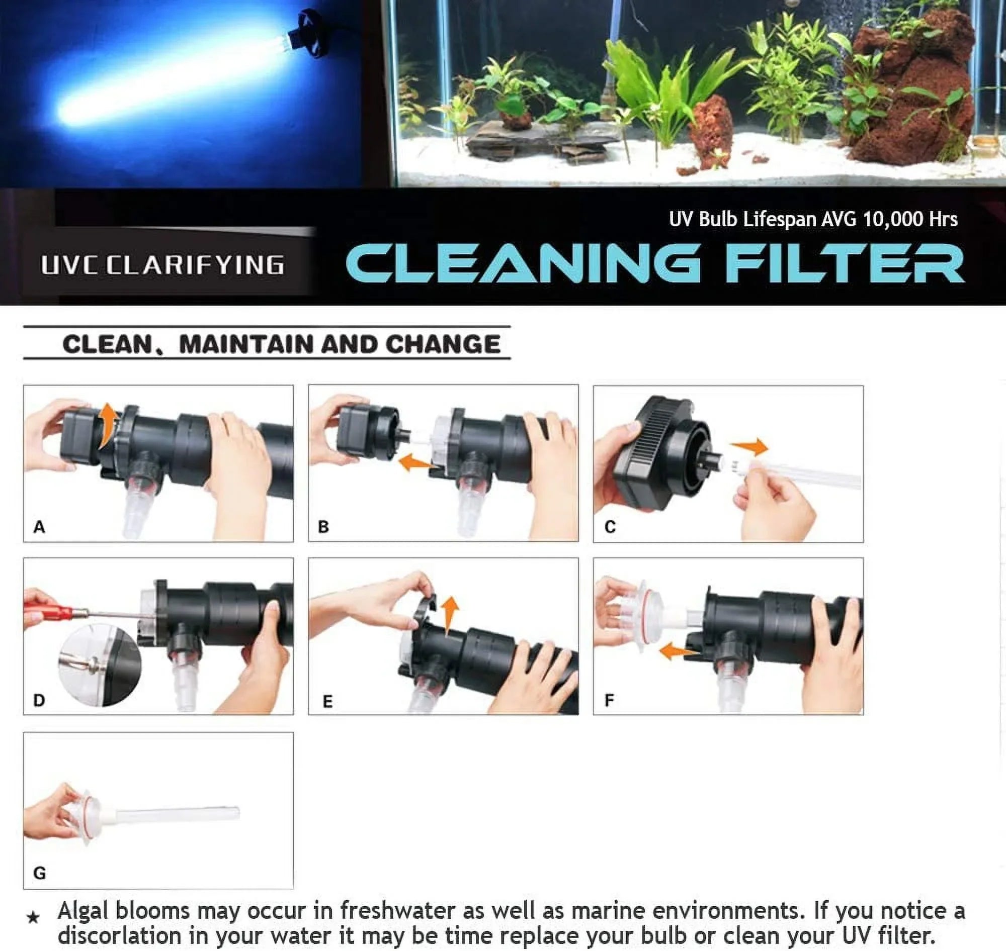 Sterilizer UV 14" Tank Lamp Light Pond Koi 18W Virus Aquarium Ultraviolet Filter Oxyful Clarifier Algae for Fish Bacteria