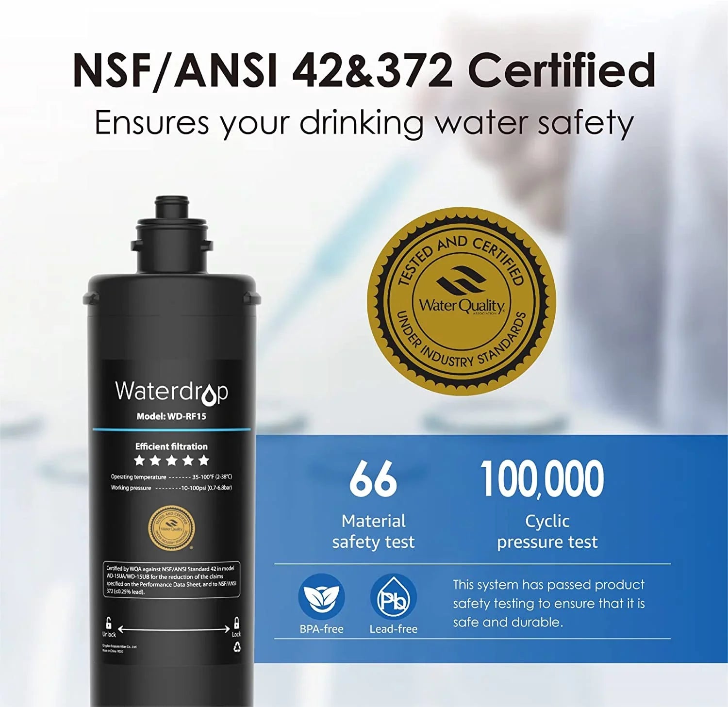Waterdrop Filter, Long System, 3 Lifetime Gallons, Years 19K WD-RF17 Ultra Filtration Water Replacement Under Under 17UA Counter Water Sink