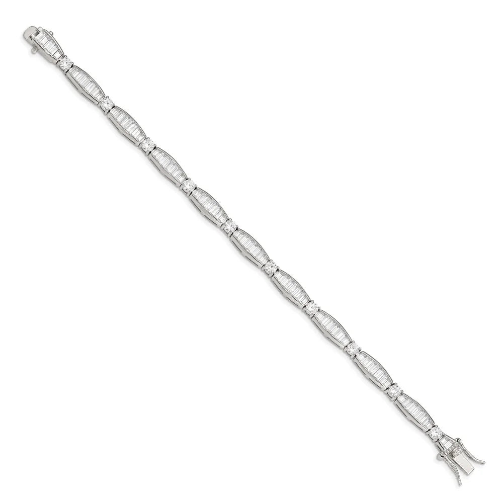 Sterling QQX400CZ Rhodium-plated Silver Baguette CZ Bracelet Round and