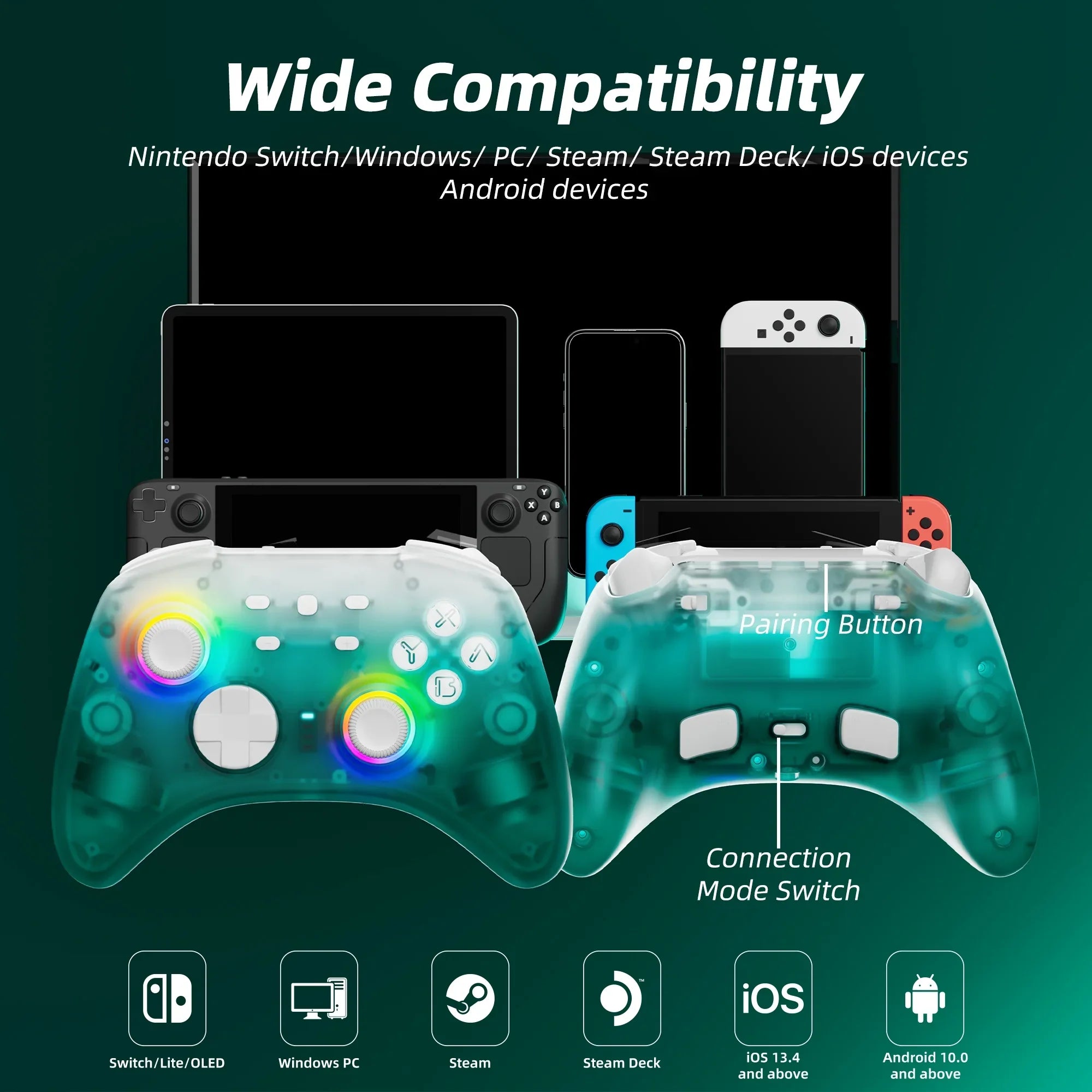 Pro Effect Joysticks with Party Hall Mario Switch/PC/IOS/Android/Steam Nintendo Triggers and Green Controller Upgraded Game Disc for Switch Super &