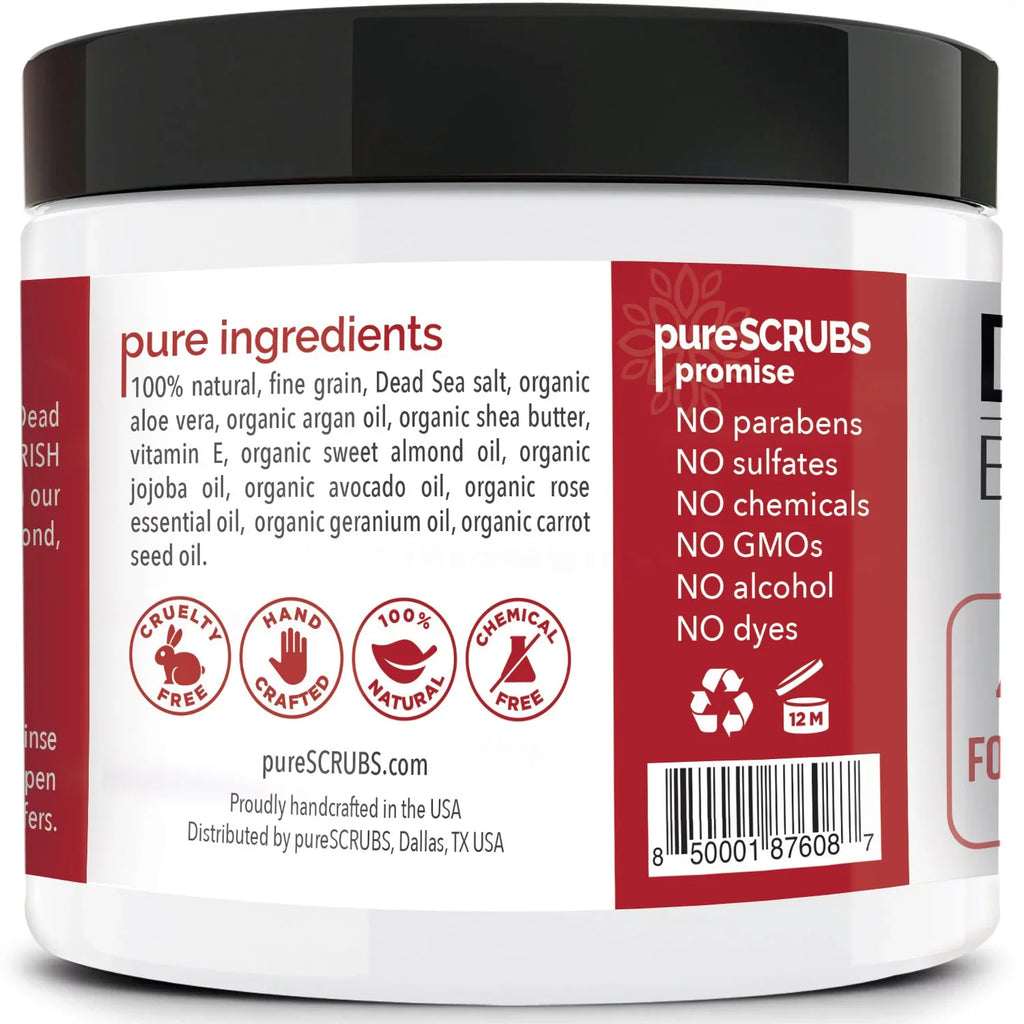 FREE pureSCRUBS Organic Organic Essential Exfoliating BODY - Pure Sea Mini SCRUB Set Spoon, Infused & Wooden Salt Scrub Organic Premium & Nutrients Oils - Soap 16oz + Dead ROSE Body Loofah Bar Large