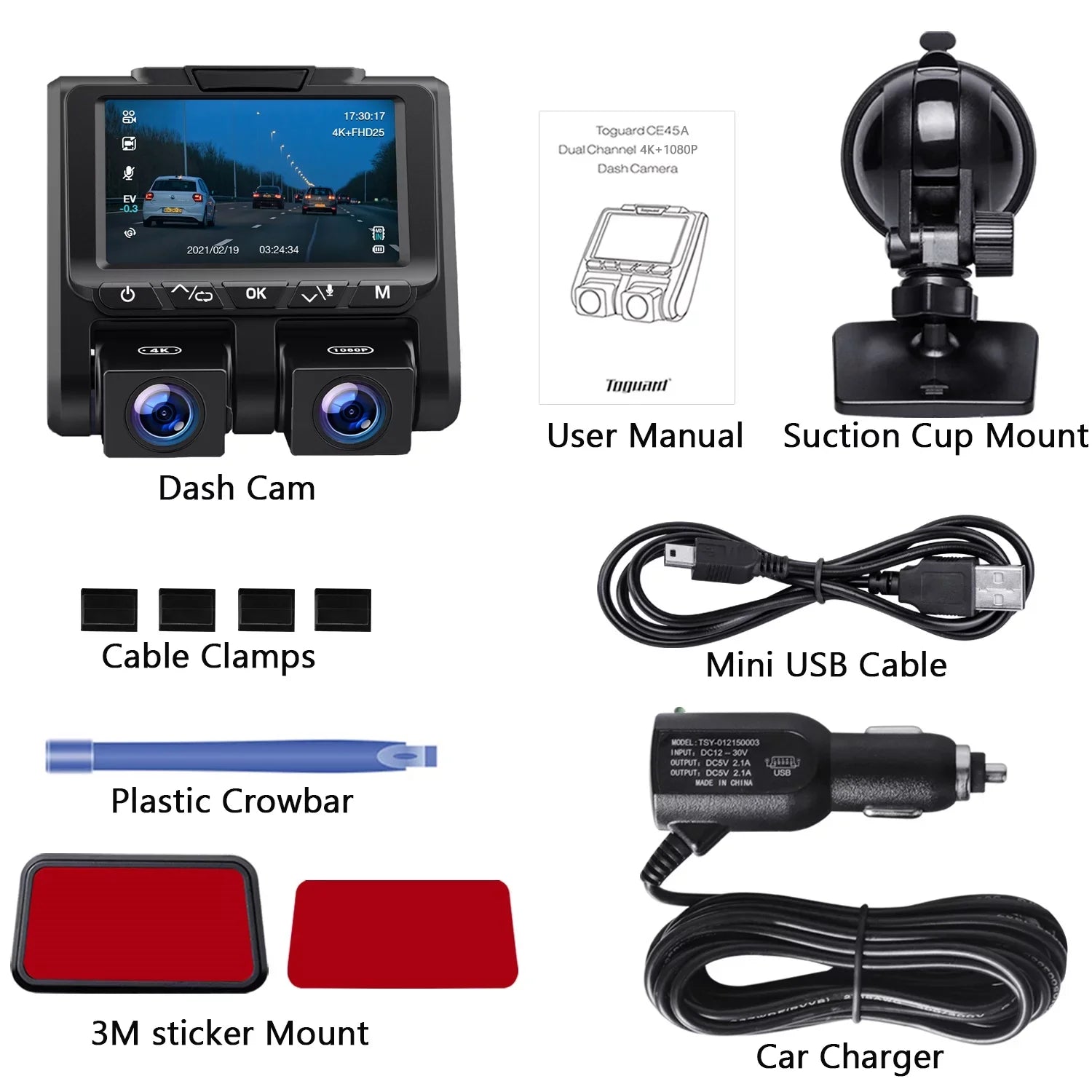 Camera Loop Screen 4K+1080P Mode Dash 3" and Recording G-Sensor 4K TOGUARD Parking Camera Inside Car Cam LCD Dash Front