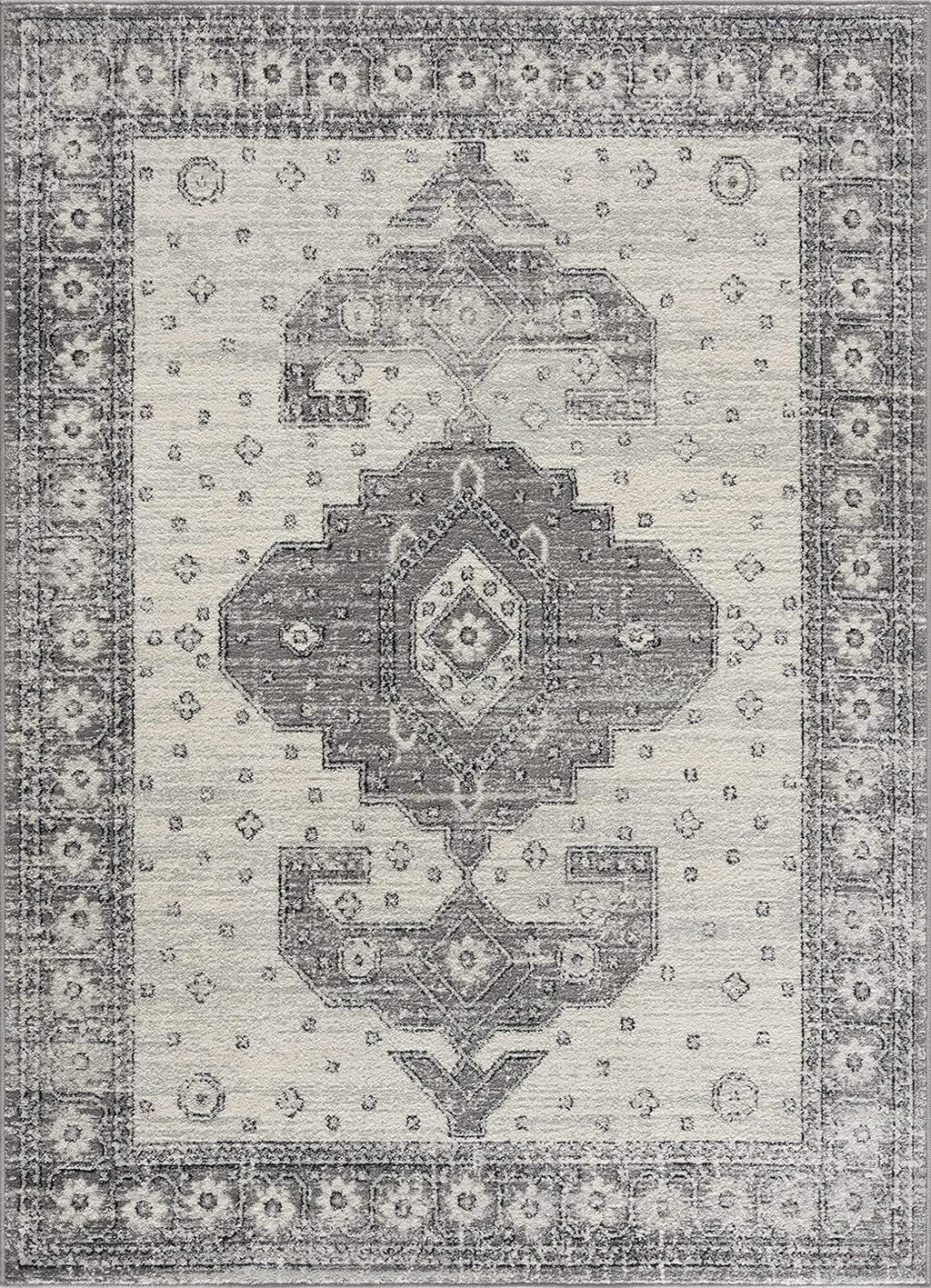 Persian Boho Collection Distressed 7'10" Grey, Traditional - Living Medallion Goksun - Beige - Pattern Vintage X Marash Bedroom, Indoor Rug - Room, Area 10' Oriental