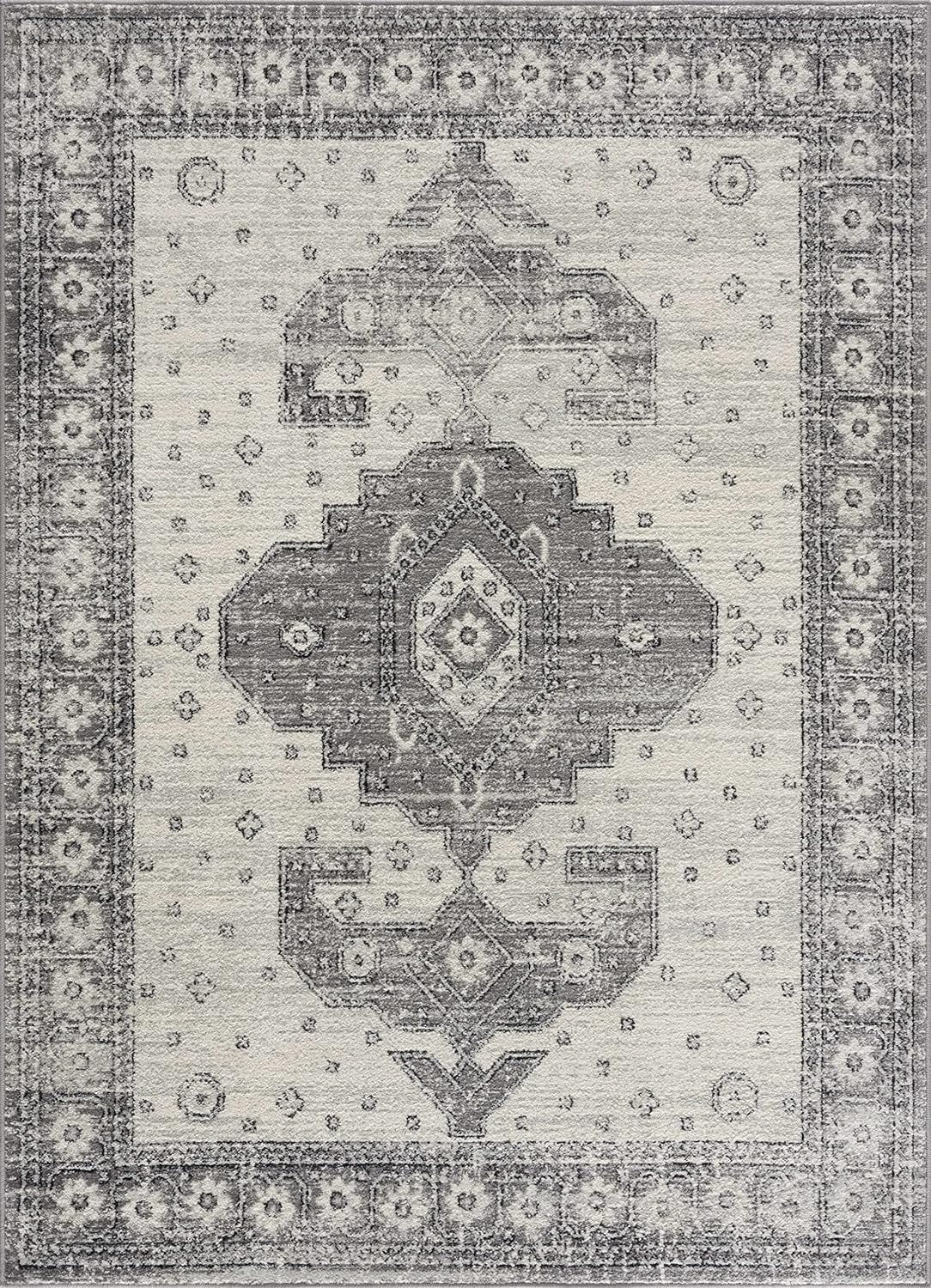 Persian Boho Collection Distressed 7'10" Grey, Traditional - Living Medallion Goksun - Beige - Pattern Vintage X Marash Bedroom, Indoor Rug - Room, Area 10' Oriental
