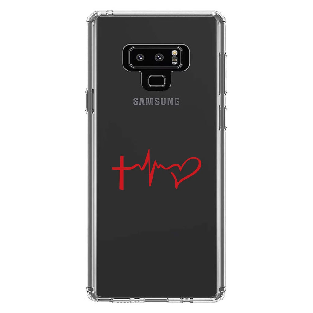 for Heart Hope Protector Bumper DistinctInk Cross - Acrylic - - Shockproof Back Screen 9 Case Tempered Hybrid Glass TPU Galaxy Love Faith Samsung Clear Note
