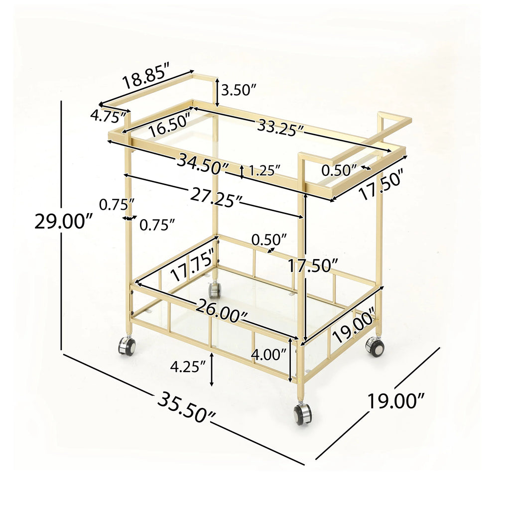 Bar Iron Aletta Industrial Gold Glass and Cart,