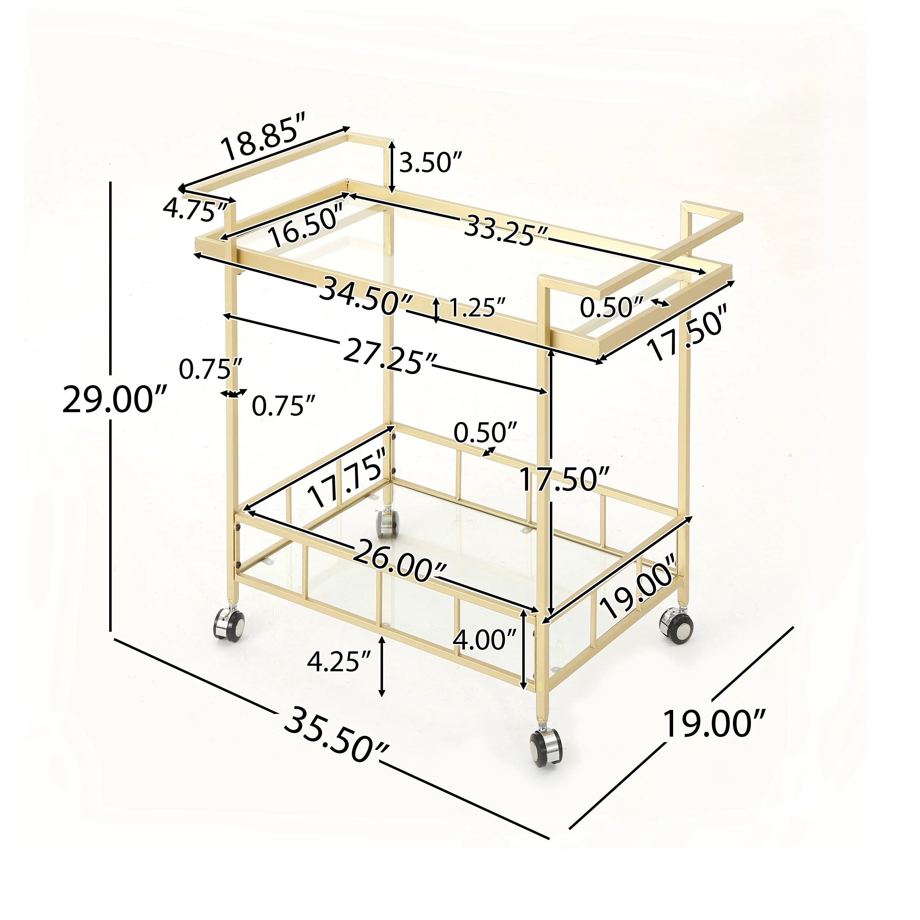 Bar Iron Aletta Industrial Gold Glass and Cart,