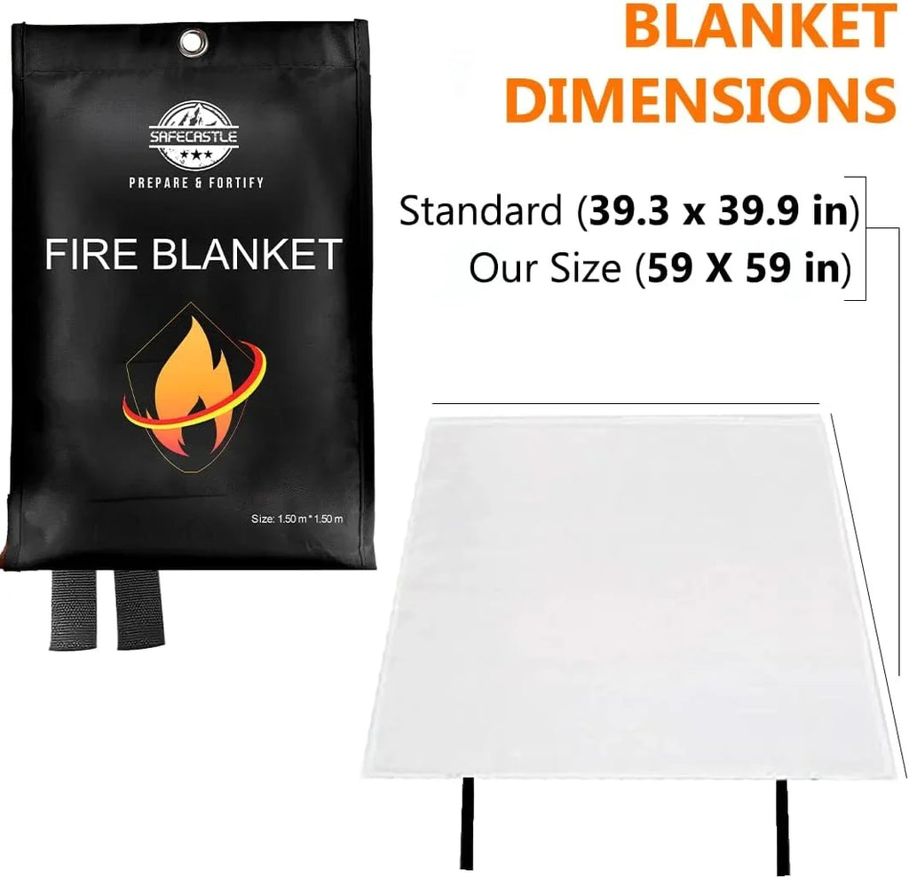 Survival Fire Flame Blanket Protection Kit Store Safety Camping Blanket School 59"x59" Car Blanket Office | Emergency Home Fire SAFECASTLE & Pack Kitchen Easy Retardant to for Grill Extinguisher 2