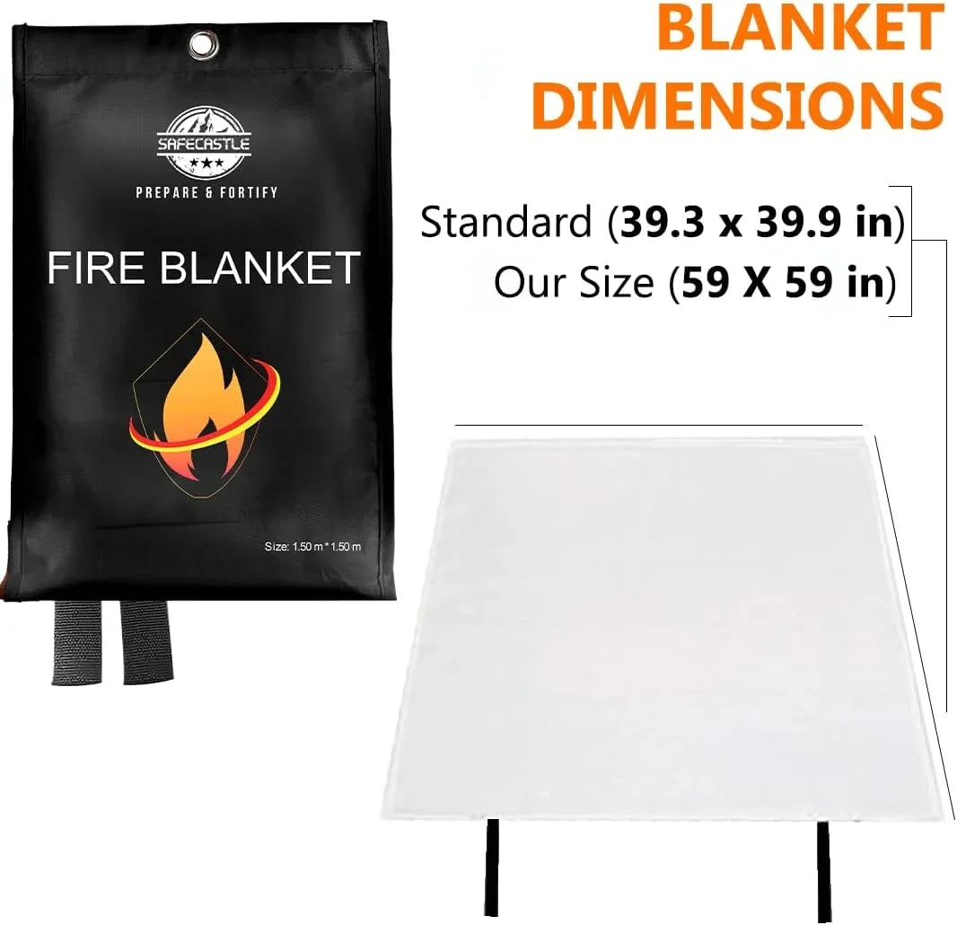 Survival Fire Flame Blanket Protection Kit Store Safety Camping Blanket School 59"x59" Car Blanket Office | Emergency Home Fire SAFECASTLE & Pack Kitchen Easy Retardant to for Grill Extinguisher 2