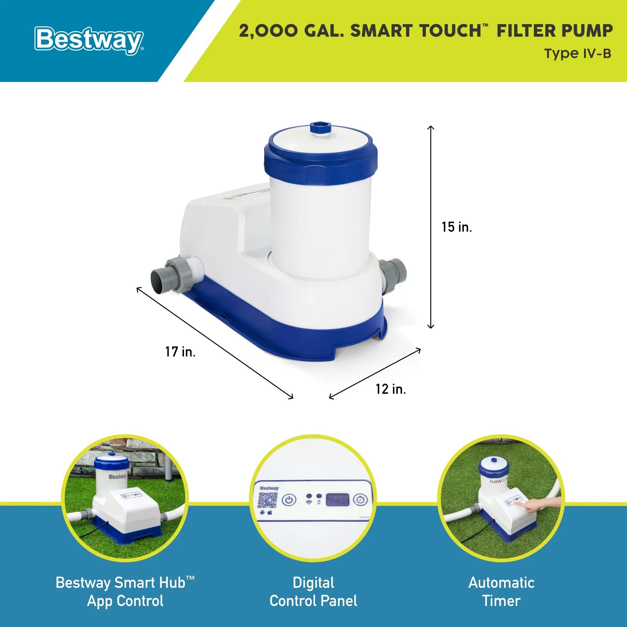 Flowclear App Pump Pool Smart Touch GPH Bestway Controlled Filter 2000