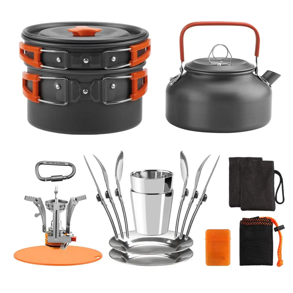 Hiking Mess Pan Kettle Set Stove Pot Camping Lixada Spoon Fork Kit Picnic Backpacking Cutter Cookware with for Tableware
