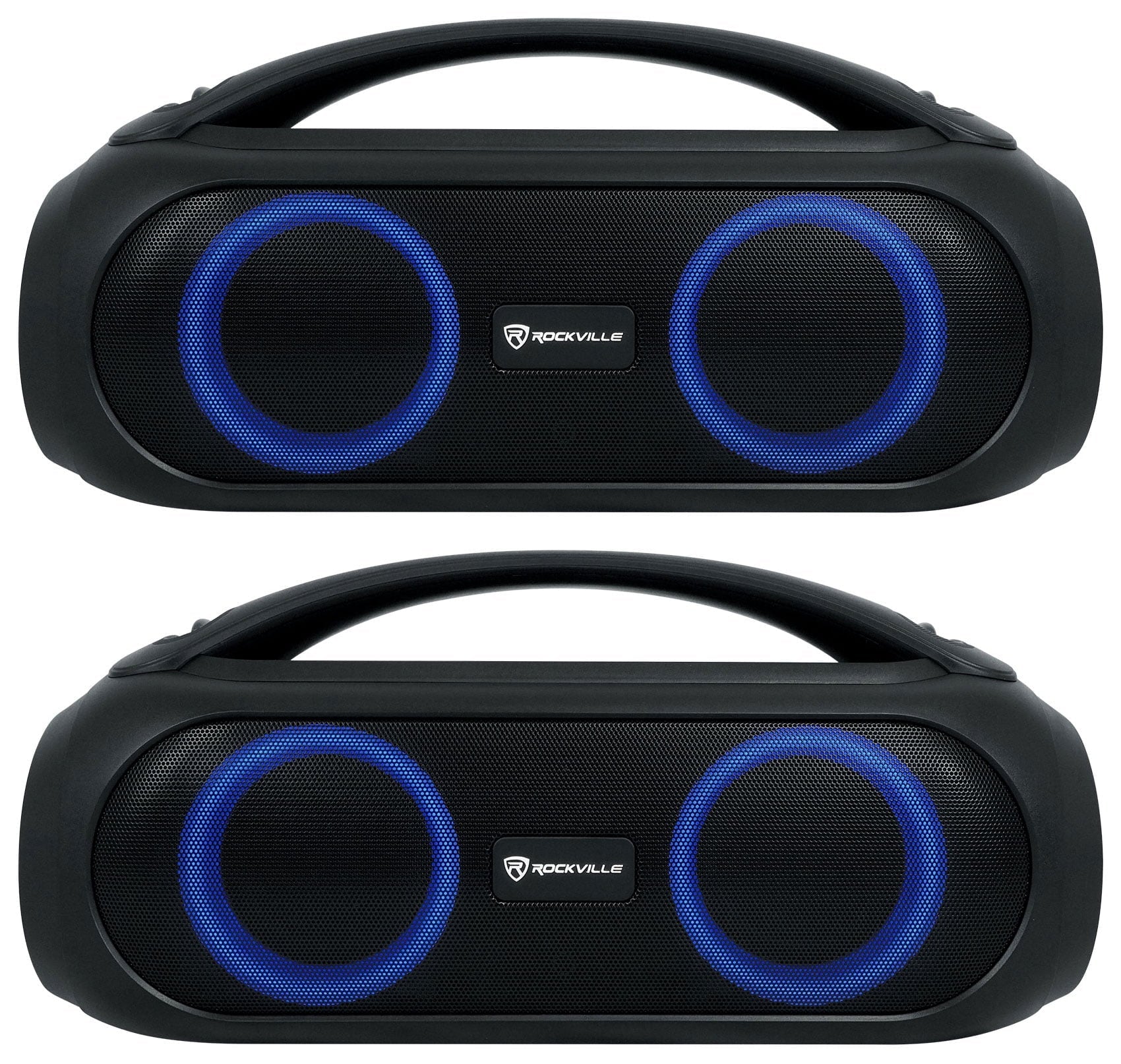 Bluetooth w/Wireless Link BASS (2) MAX LED Speakers Portable Rockville PARTY GO