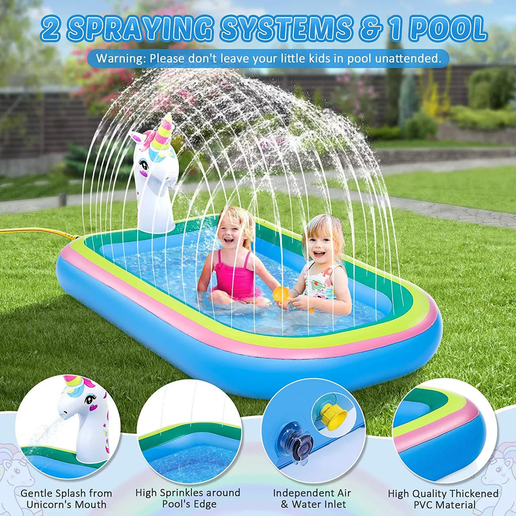 Kiddie Kids, for Pool - Intera Sprinkler Outdoor Pools 68" Paddling Toddlers for for Sprinkler Pad Unicorn Splash Inflatable for Splash Pool Baby Play Water Toys Games Outside, Mat Backyard, Summer