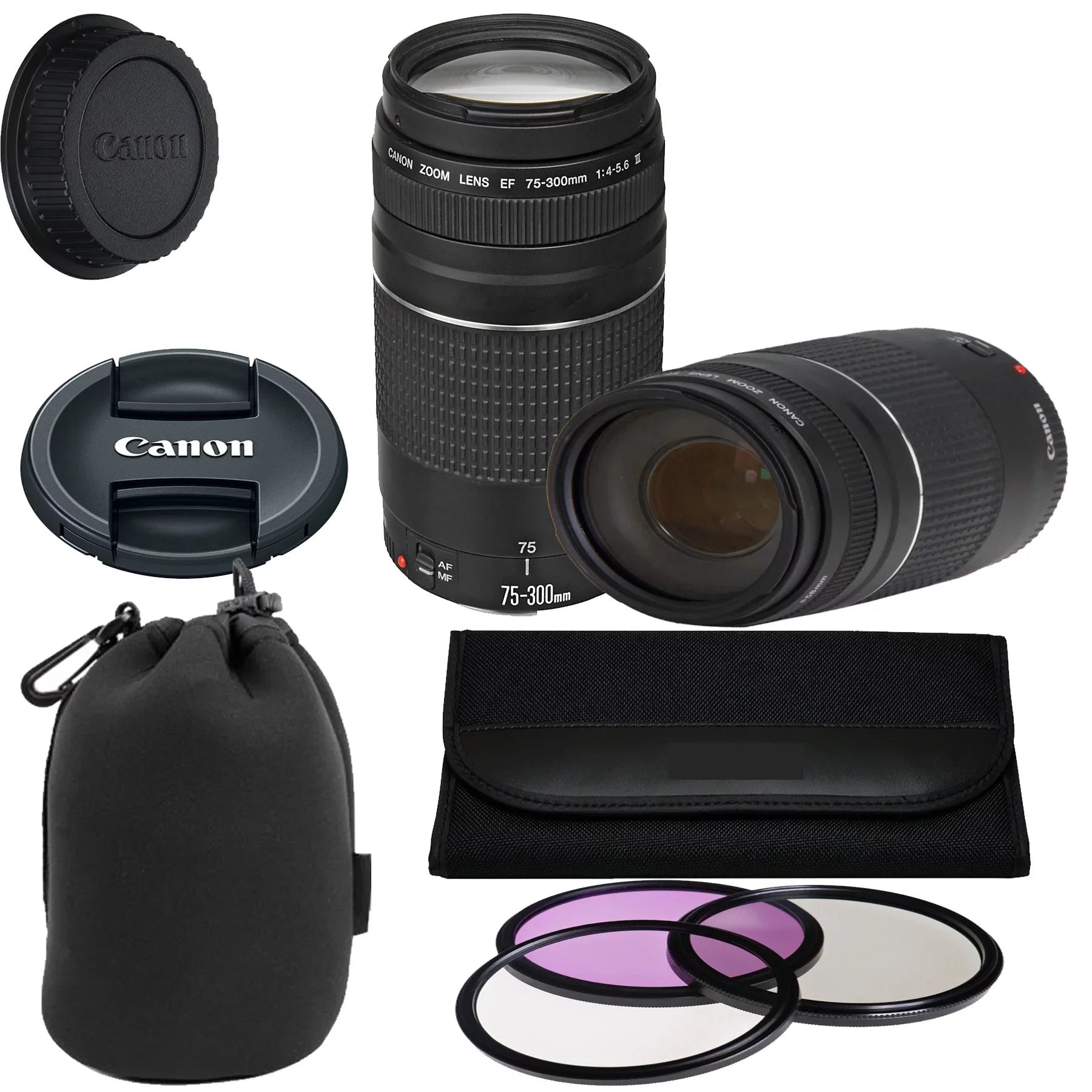 Zoom Telephoto Kit 75-300mm Pouch III 3pc Canon Lens + + Lens EF f/4-5.6 Filter