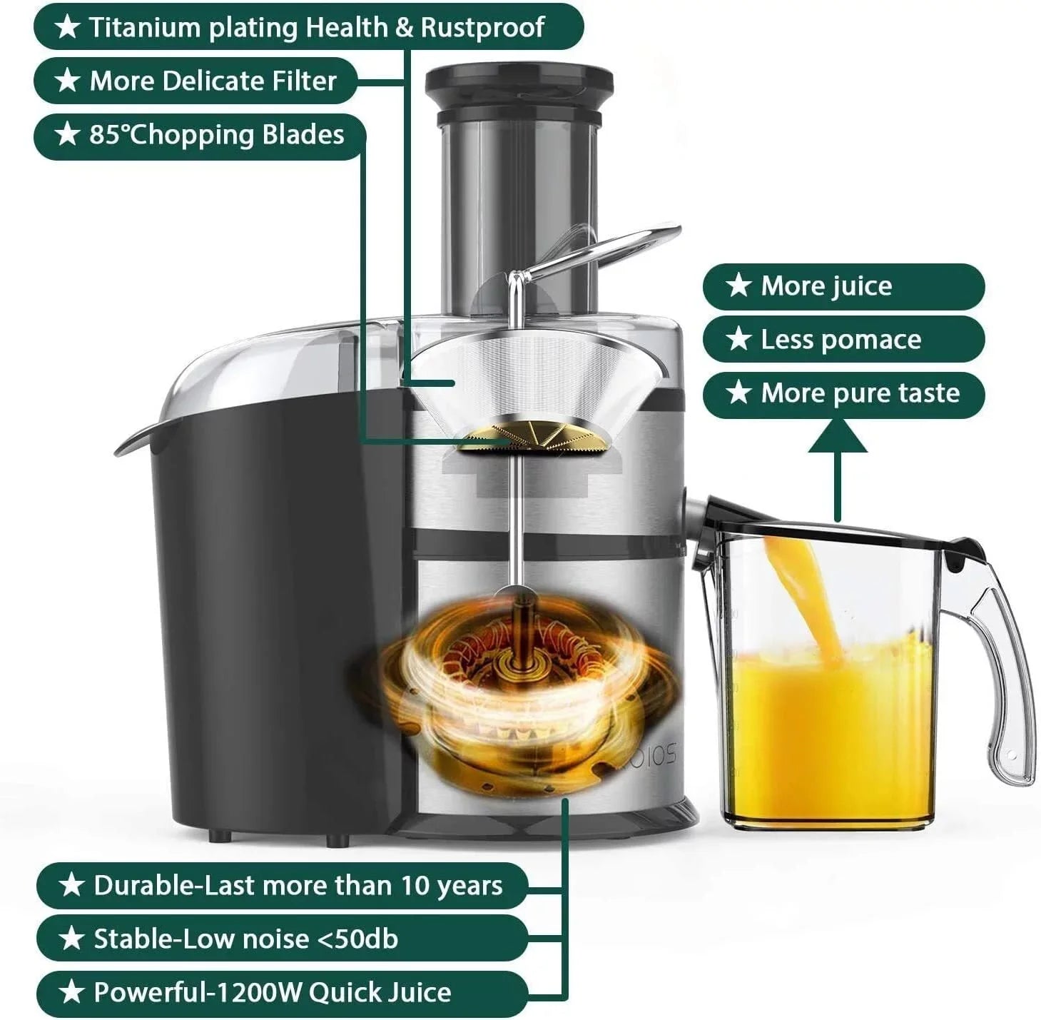 Function Fruits 3" Juicer with and Wide Extractors Chute Juicer, for Pulse Vegetables,Black Machine Centrifugal