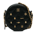 Bag Unisex Pre-Owned Leather Charms Lucky (Good) Chanel Lambskin Round Authenticated Black Crossbody