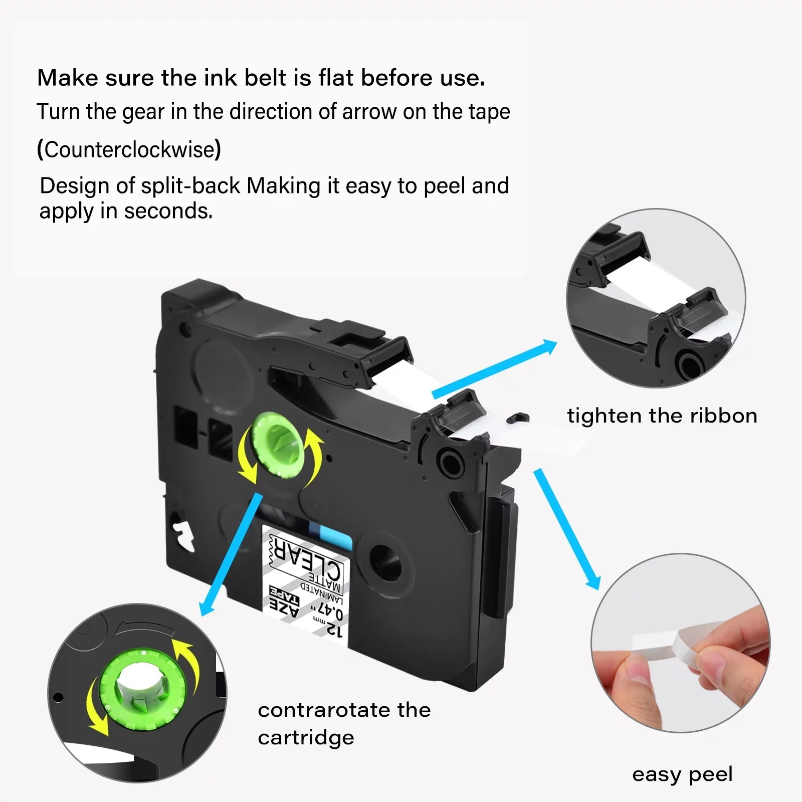 Brother TZeM31 Label Black 8PK for Tape TZ-M31 GREENCYCLE Matte 0.47" Laminated on Clear 12mm Compatible TZe-M31 P-touch TZM31