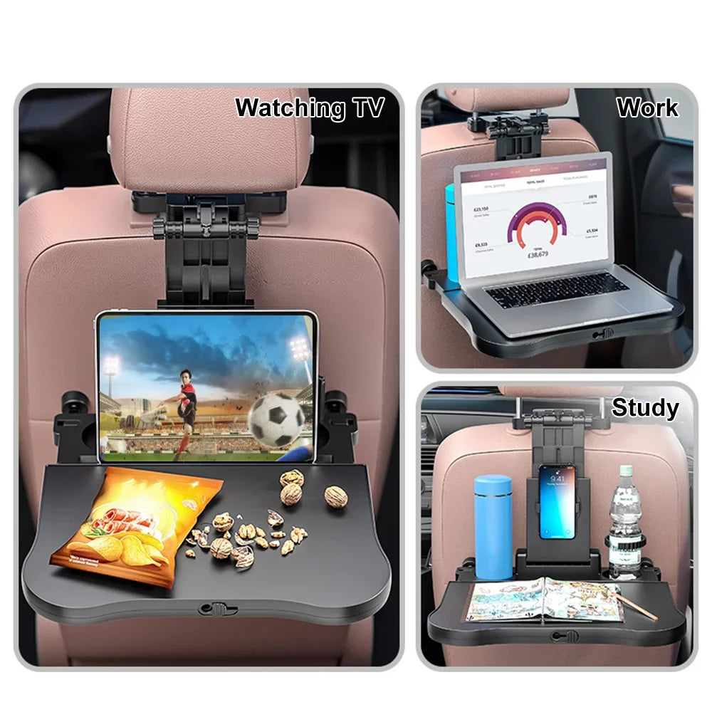 Eating Table Seat Travel with Writing, Foldable Car Holder Multifunctional Seat Back Phone Car Carevas Table Car Tray, for Working, Adjustable Black Food