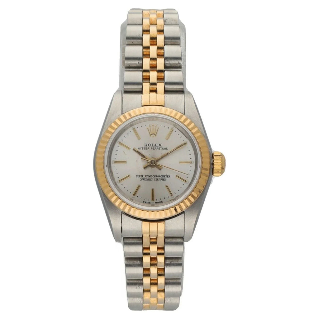 Yellow Rolex Perpetual Gold 76193 Ladies Dial 2005 Oyster Silver 18k Watch Steel