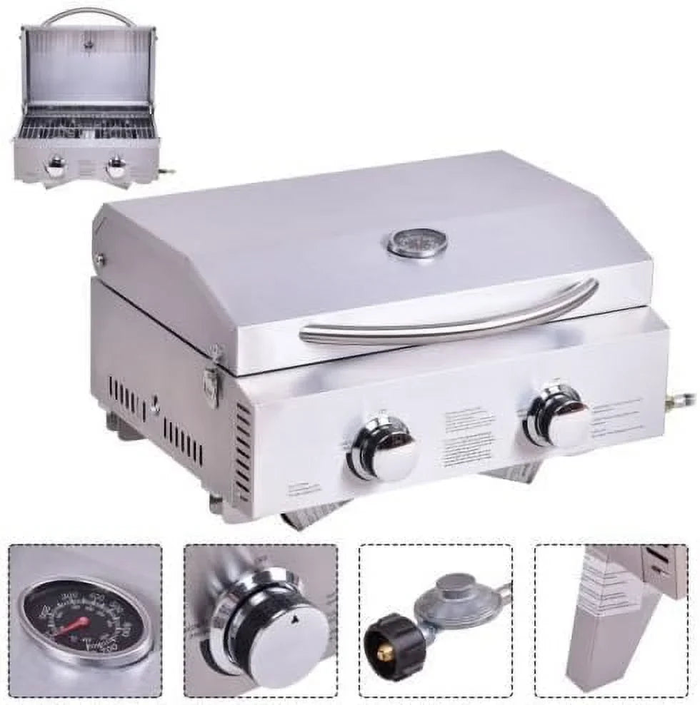 Table Steel Camp Portable Burner Top 2 Stainless BBQ Gas Propane Outdoor Grill