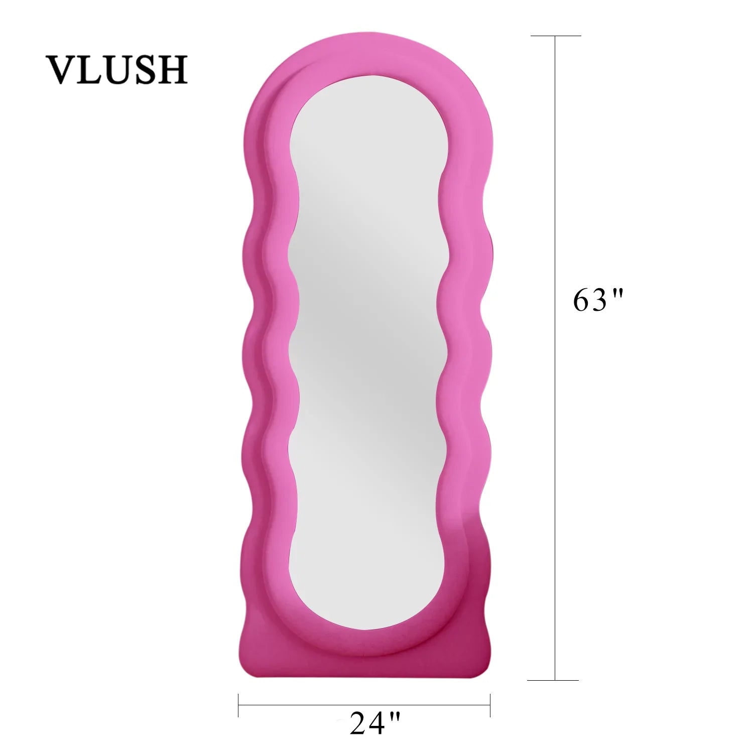 Wavy Mirror Wall Bedroom Mirror 63"x24" Stand, for Mounted with Full Floor Freestanding (Pink) Length Mirror, VLUSH
