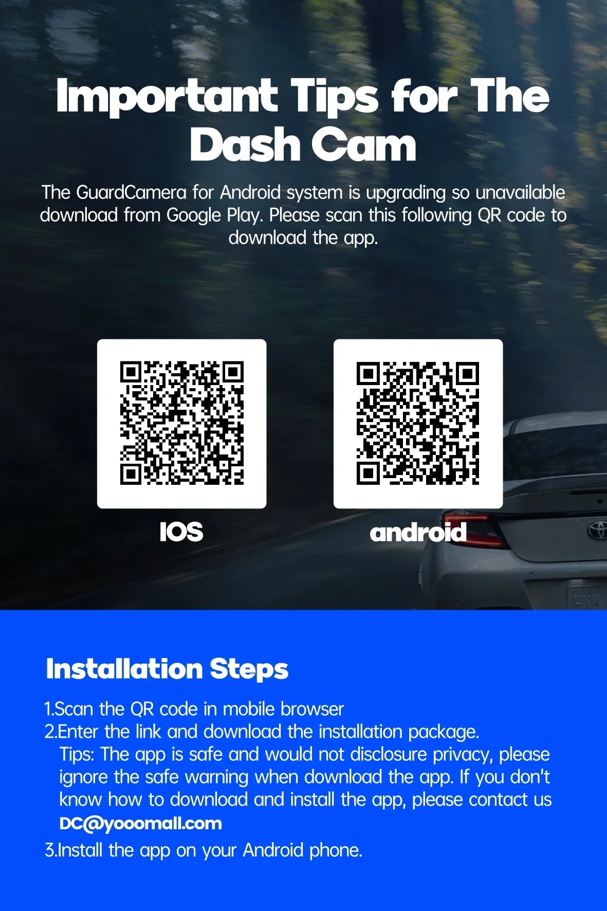 Loop with Rear Dash Rear Vision, Night and GPS, Inside Car Dash IR Parking Camera 3 Channel Front Cam Motion TOGUARD Camera Monitor, 4K Recording, G-sensor, Detection Front