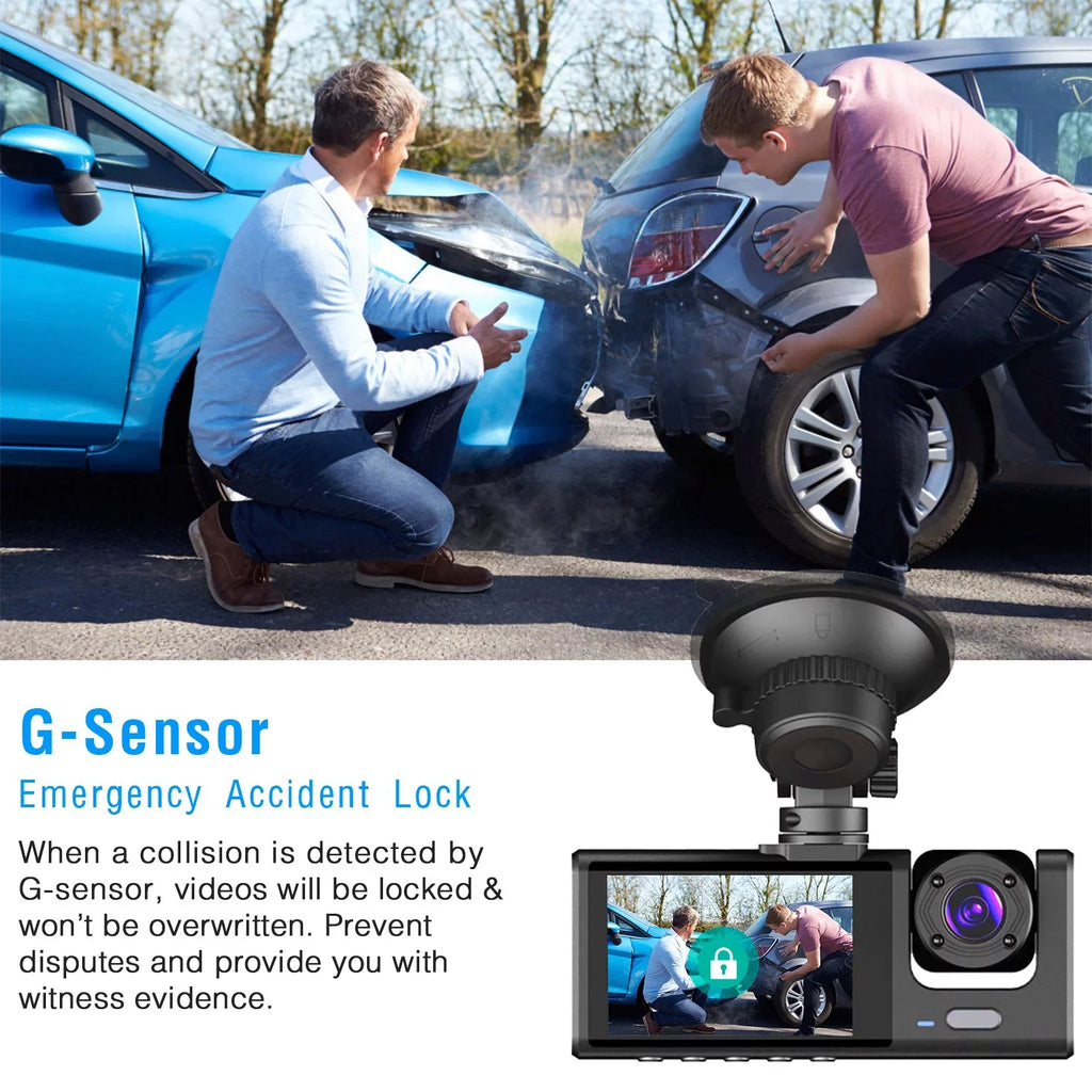 Dash Driving iMounTEK Front Cam Backup Dash Mode 1080P Video Vision, IR DVR Camera 3 Camera and Night G-Sensor, Car Cam, Recorder, Recorder, 3 Rear, Dashboard Inside Triple Way Parking Channel