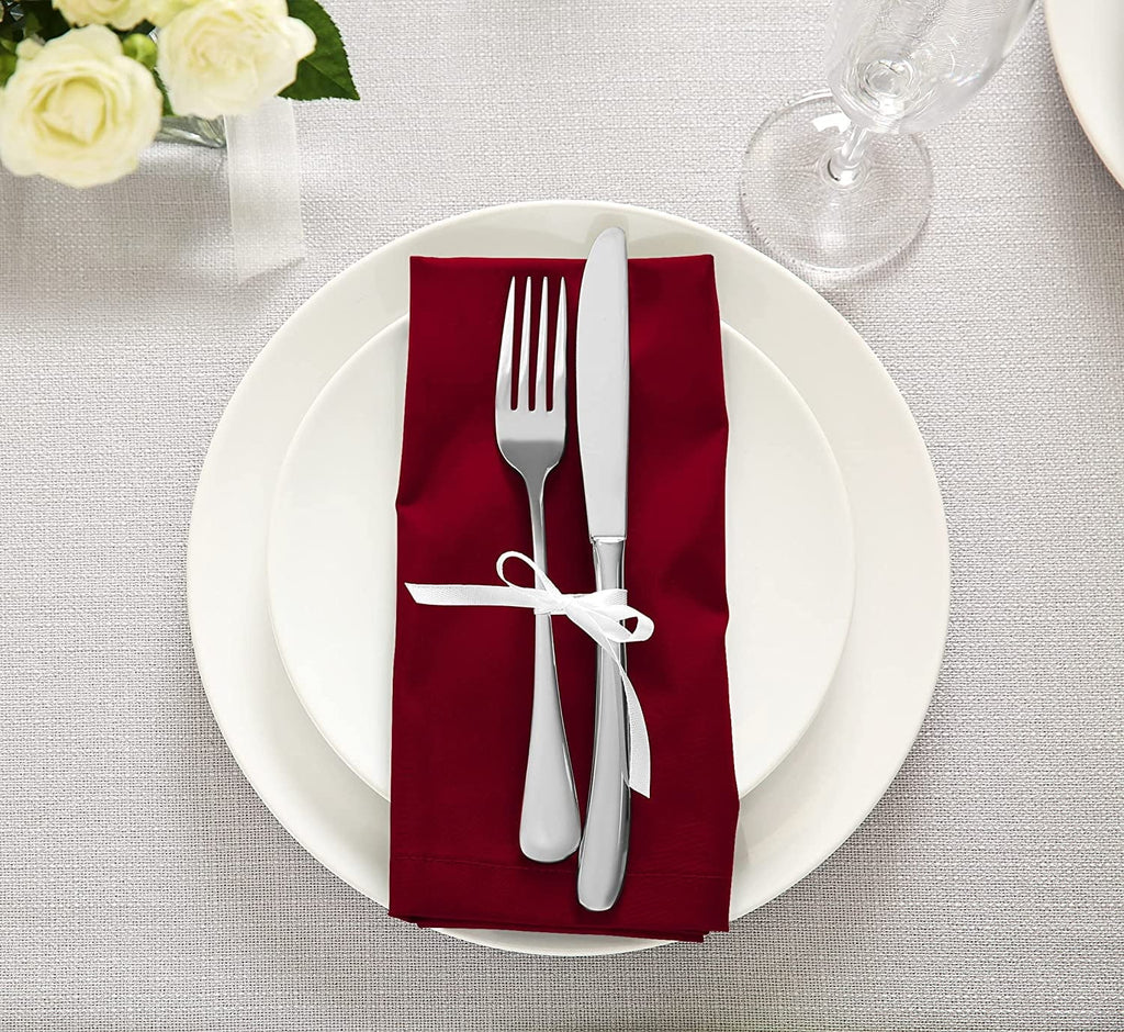 Pack, Burgundy Cotton Napkins Washable Event Restaurant, and Parties Cloth Hotel, 18x18 Reusable Weddings, and 18x18 for Blend Inch Table Kitchen Burgundy Dinner Lunch, [12 Napkins Utopia Inch]