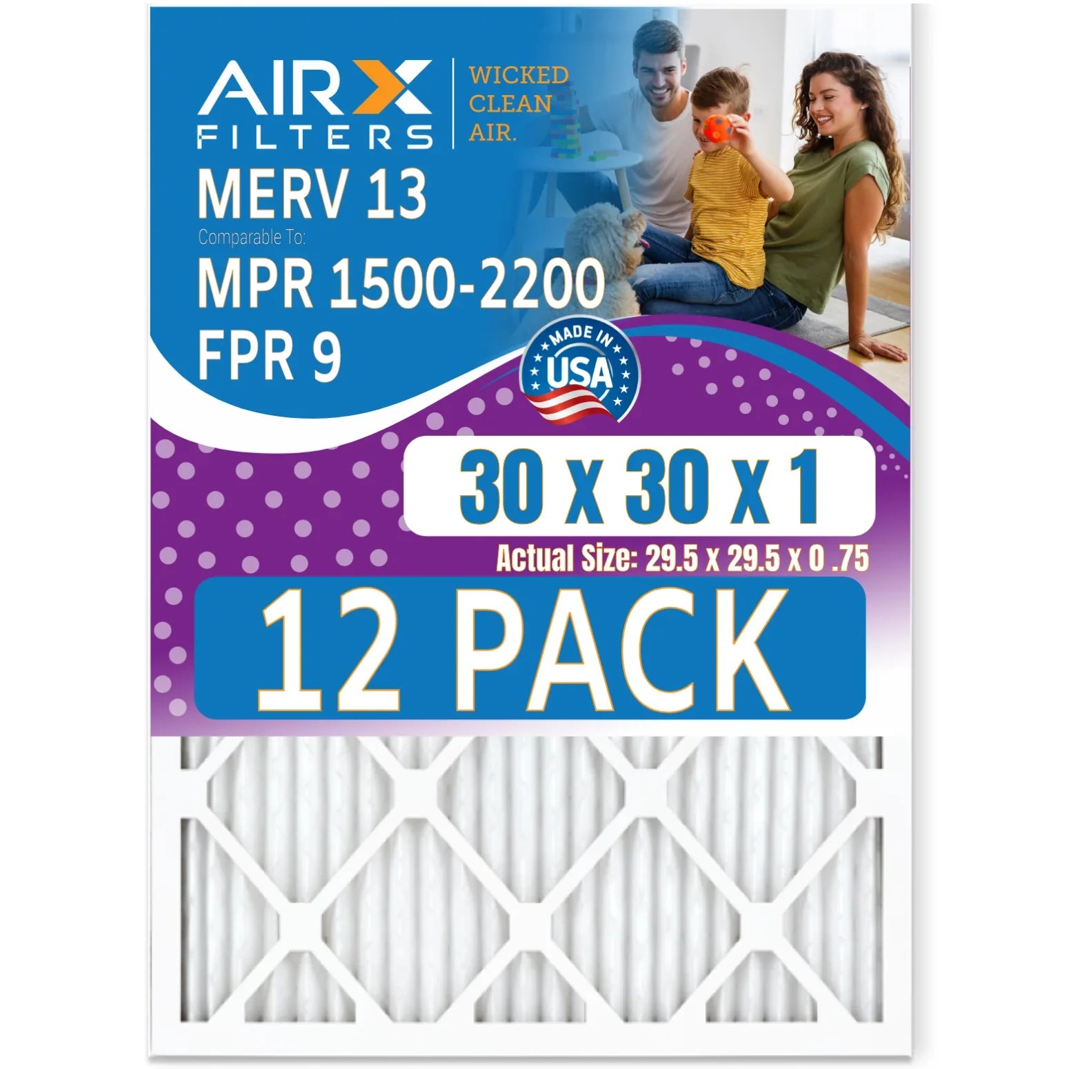 Air - 12 Made in AIRX Furnace 9 - USA Rating, Filter 30x30x1 AIR. 1500 of 13 Comparable CLEAN by MERV FPR Pack MPR FILTERS Filters to & WICKED 2200
