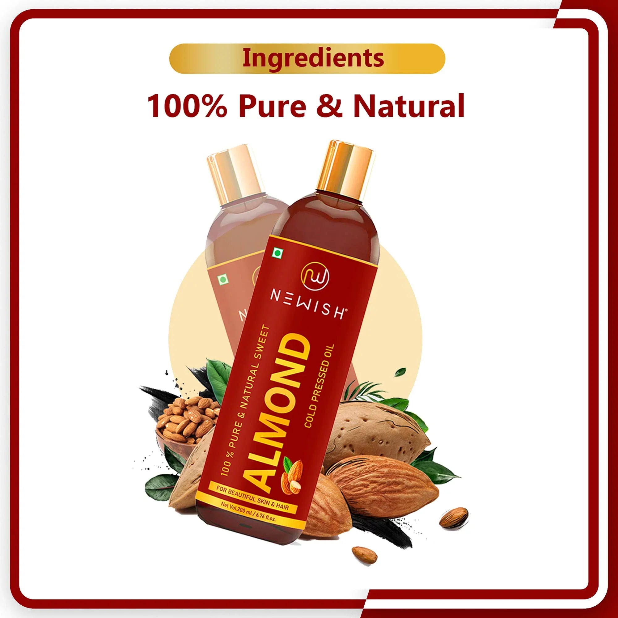 For Newish® Skin, Oil Rogan 100% Sweet Unrefined Natural Badam And (Pack Oil 200Ml Hair, Almond Pure Cold Body Of & 1) Pressed |