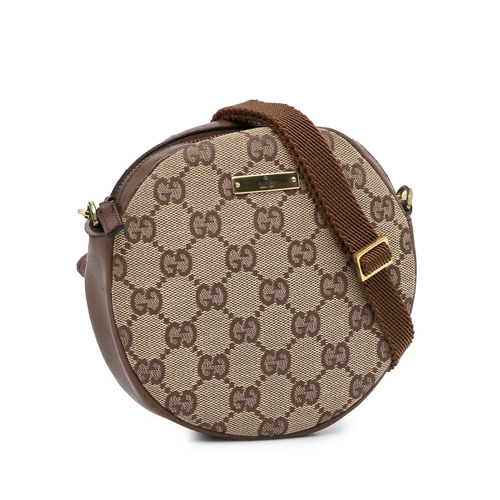 Crossbody Fabric Authenticated Bag Gucci Brown GG (Good) Round Pre-Owned Unisex Canvas Crossbody