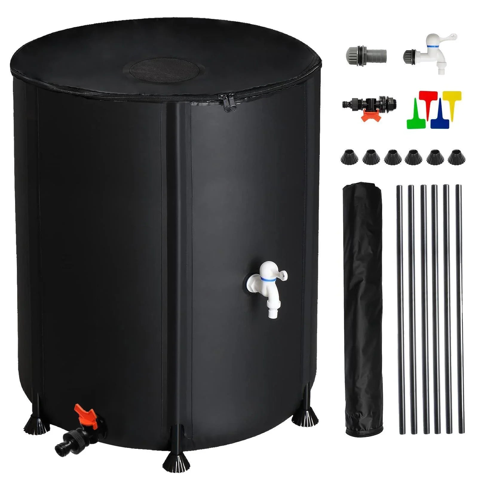 Collector Barrel Tank 50 Spigot Water Rain with Filter Black Portable Gallon