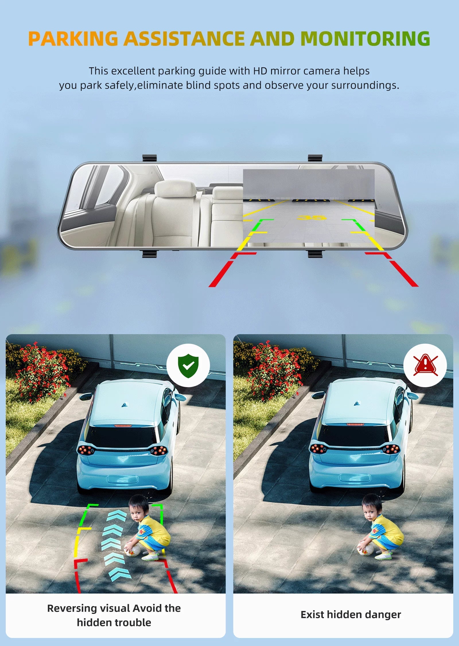 Full Lens with Front TOGUARD Backup Rear Camera HD Dual Rear 5" Camera Dash Waterproof Cam 1080P and