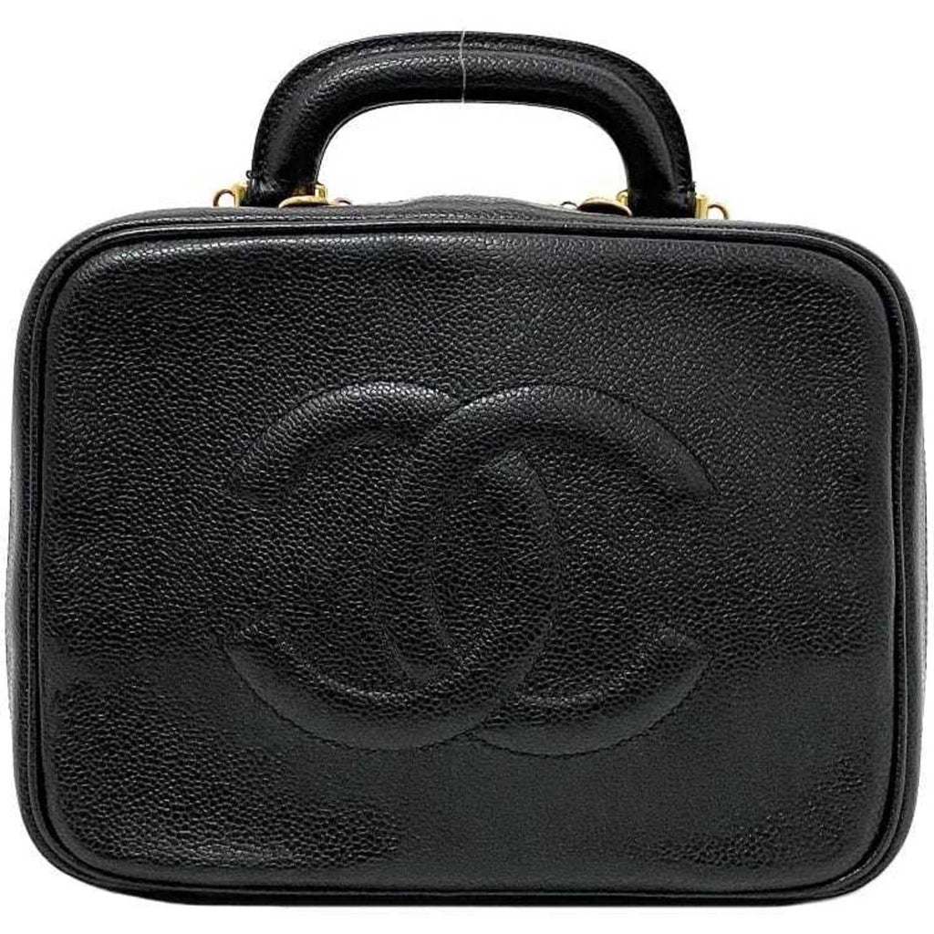 Handbag Vanity Pre-Owned Black Stitch Gold GP (Good) 4th Cocomark Bag A07061 Skin Caviar Chanel CHANEL Leather