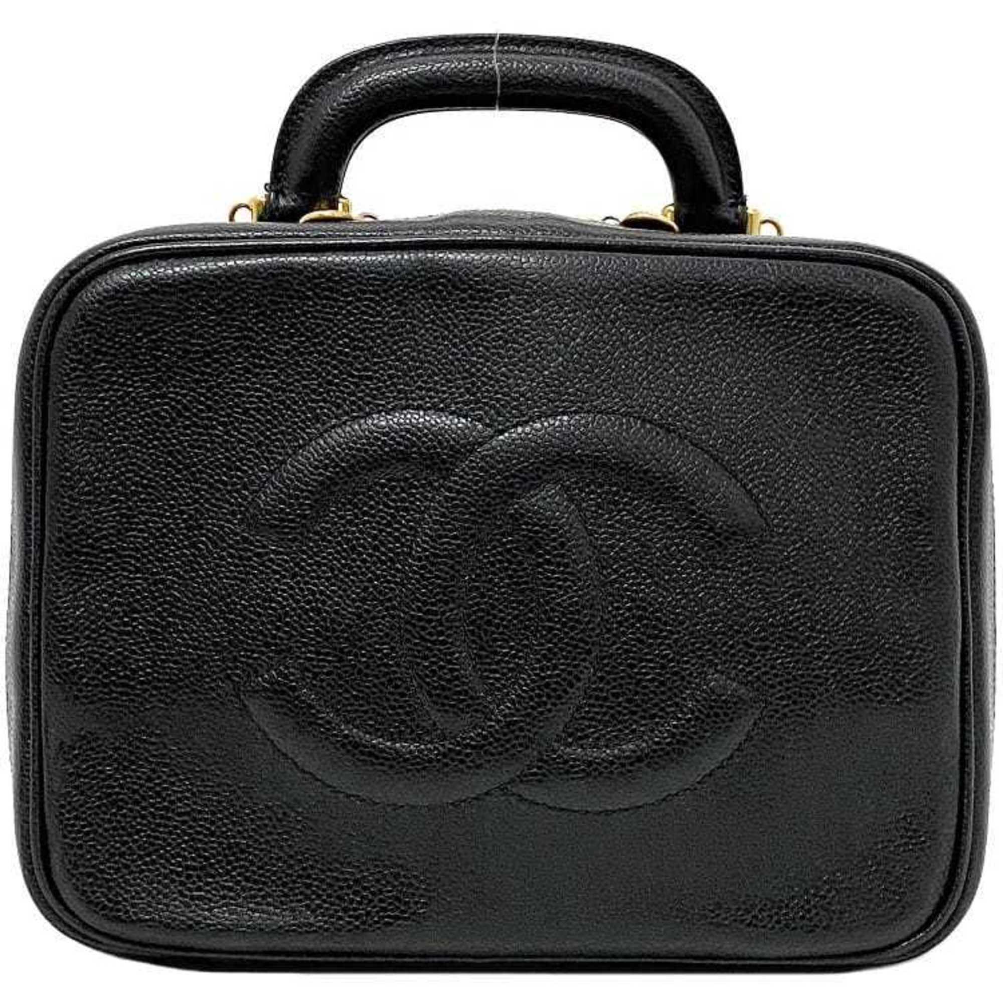Handbag Vanity Pre-Owned Black Stitch Gold GP (Good) 4th Cocomark Bag A07061 Skin Caviar Chanel CHANEL Leather