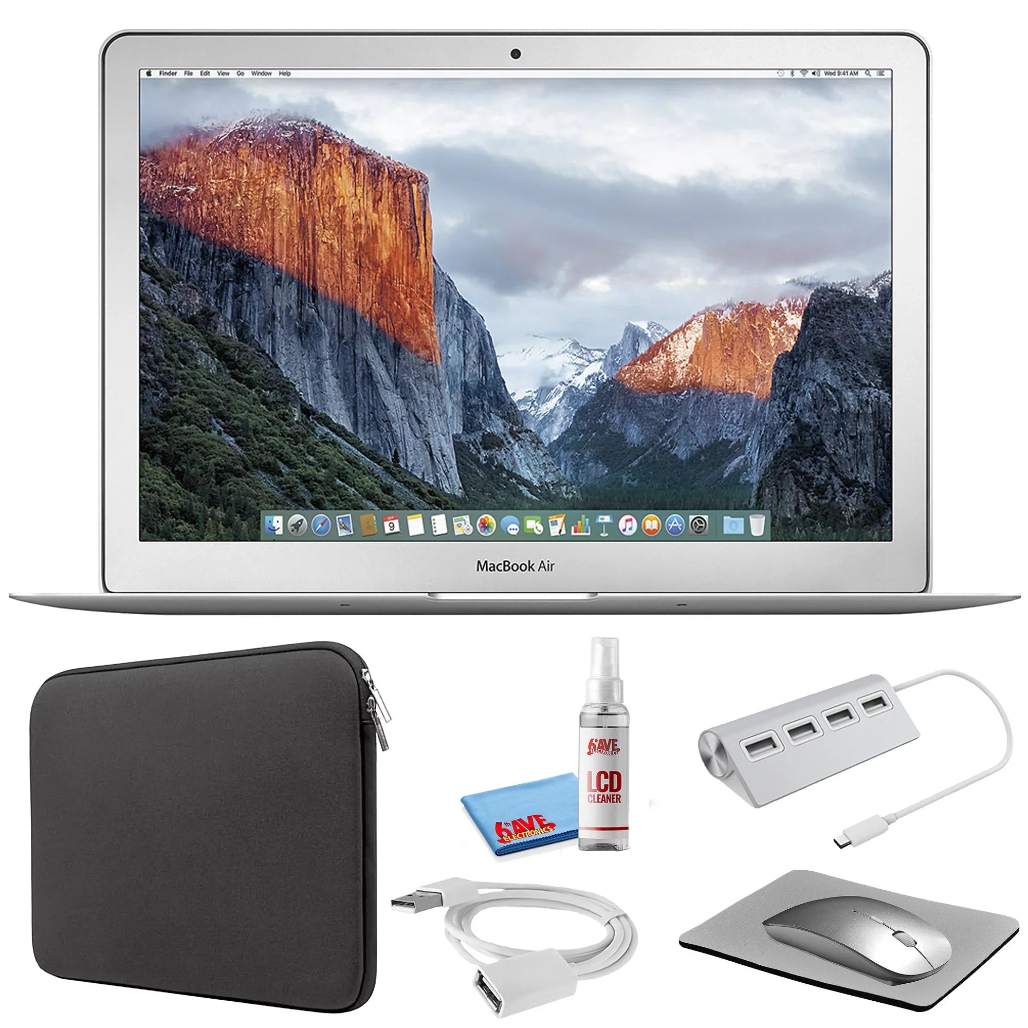 MJVG2LL/A) Sleeve Kit (Early Apple (Refurbished) 13-inch Starter Silver Air Cleaning 256GB + 1.6GHz, (i5 SSD) MacBook with 2015, Bundle + Zipper Laptop Kit Black -