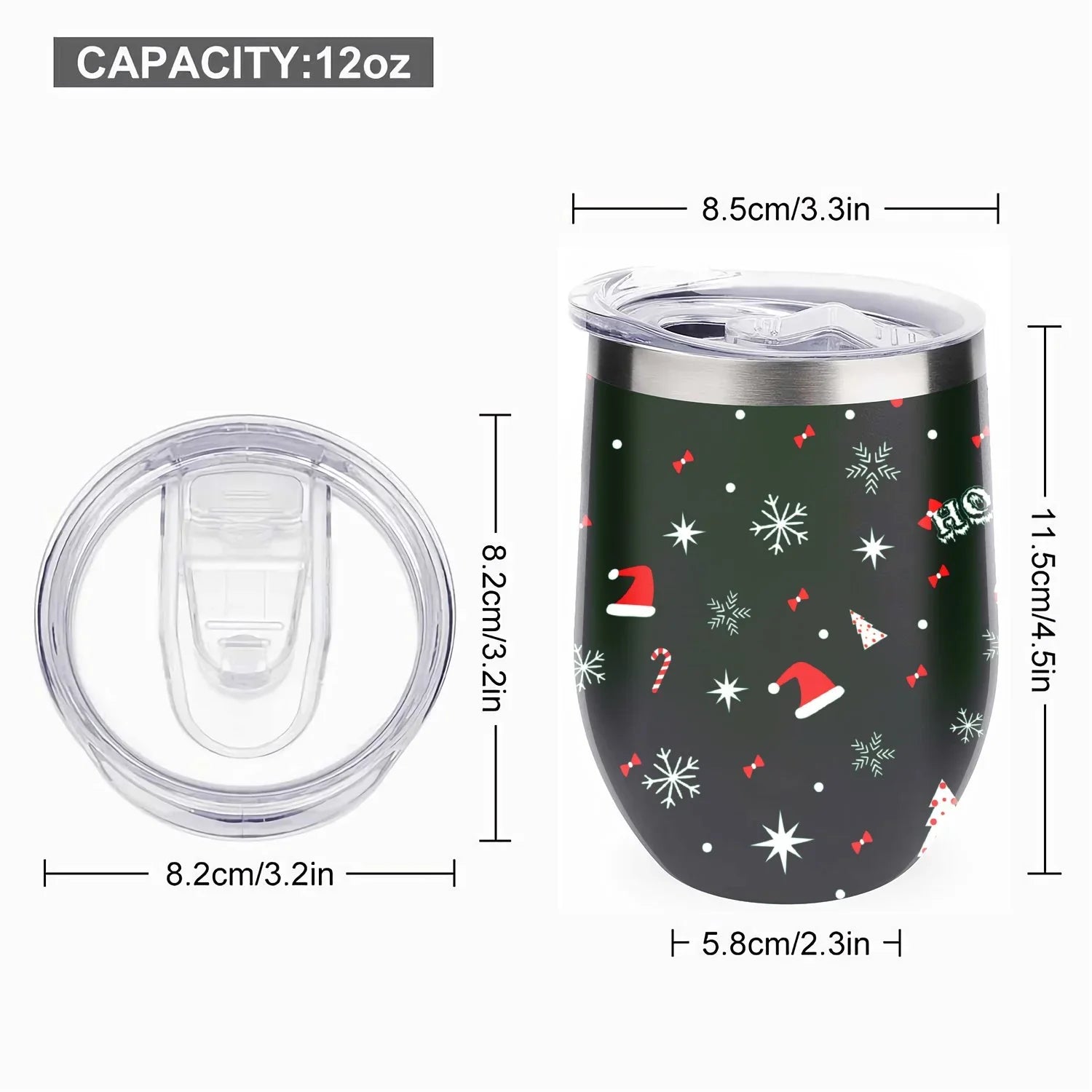 Eggshell Layer Cup Insulated Cup Tree Double Cups Wine Vacuum Tumbler Steel Hidove with Christmas Cups, with and Red Shape Insulation 12oz Lid, Green Color Big Stainless Cup 304 Belly U