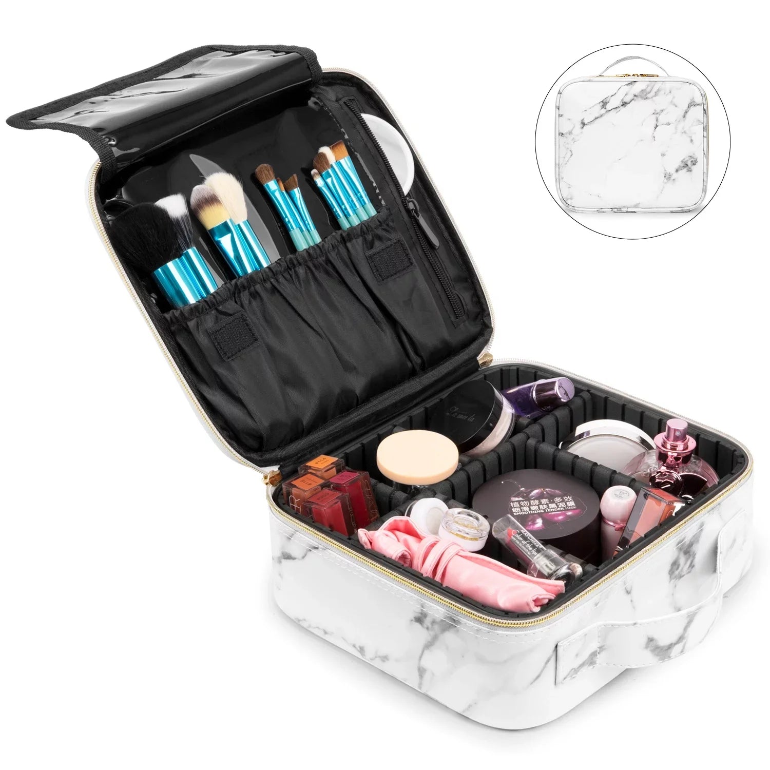 Women Cosmetic Digital Make Toiletry ZBH Makeup Train for Accessories Storage Brush Organizer Bag Tool Travel Up Makeup Jewelry Makeup Case with Compartments Adjustable