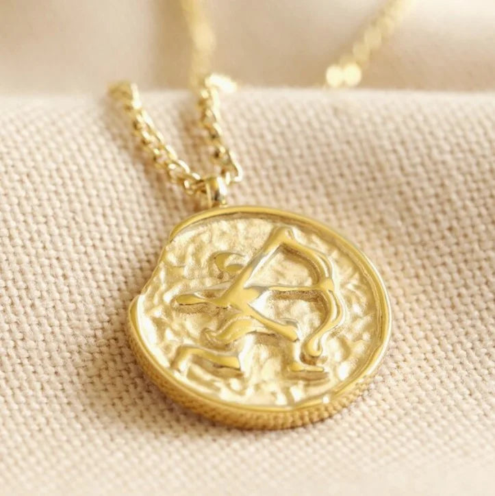 Inc Blue Boutique for | Box Gift Steel Horoscope, Stainless Women, Pendant Teens Necklace Zodiac Birthday Gold Sagittarius