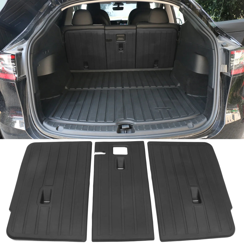 All Mat Waterproof Frunk 2020-2023 Trunk Cargo Covers Backrest Motorsports Ikon Black Model Protector with Y Injection TPE Mats + Tesla Trunk Liner Under Compatible Anti-Slip Weather Storage